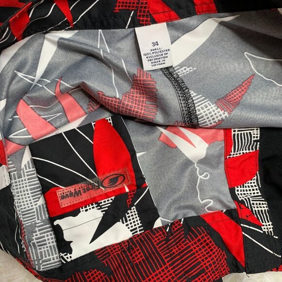 First Wave Board Shorts Swim Trunks 34 Black Red Floral Hook Loop Drawstring - Picture 5 of 5